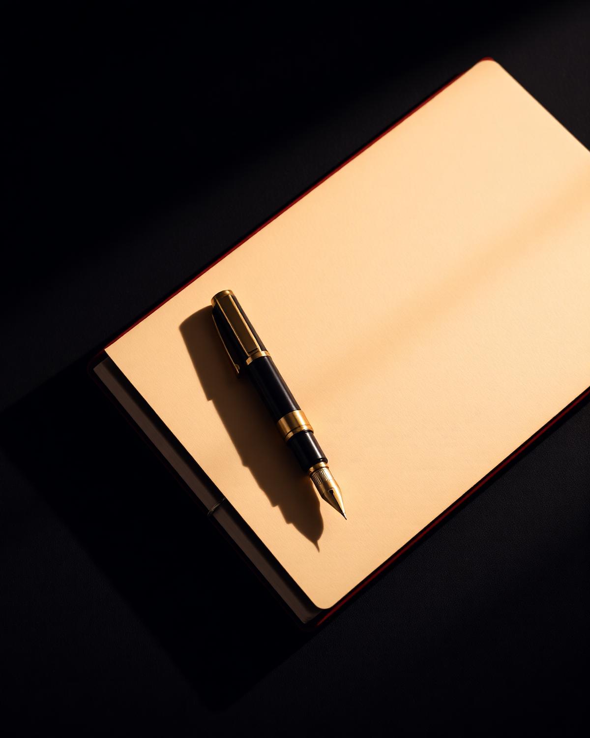 Carnet et stylo plume sur bureau